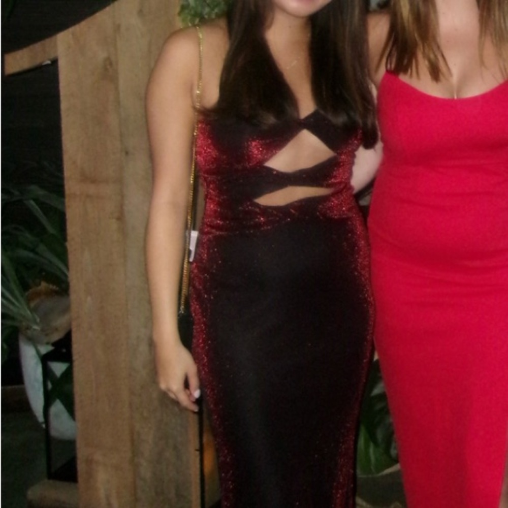 Red Strapless Cutout Midi Dress